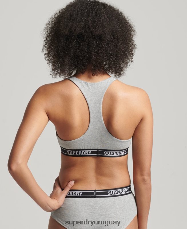 uy Superdry mujer top corto de algodón orgánico con varios logos gris claro DT2N8Z6559 ropa