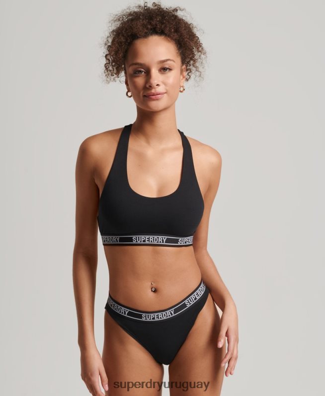 uy Superdry mujer top corto de algodón orgánico con varios logos negro DT2N8Z6544 ropa