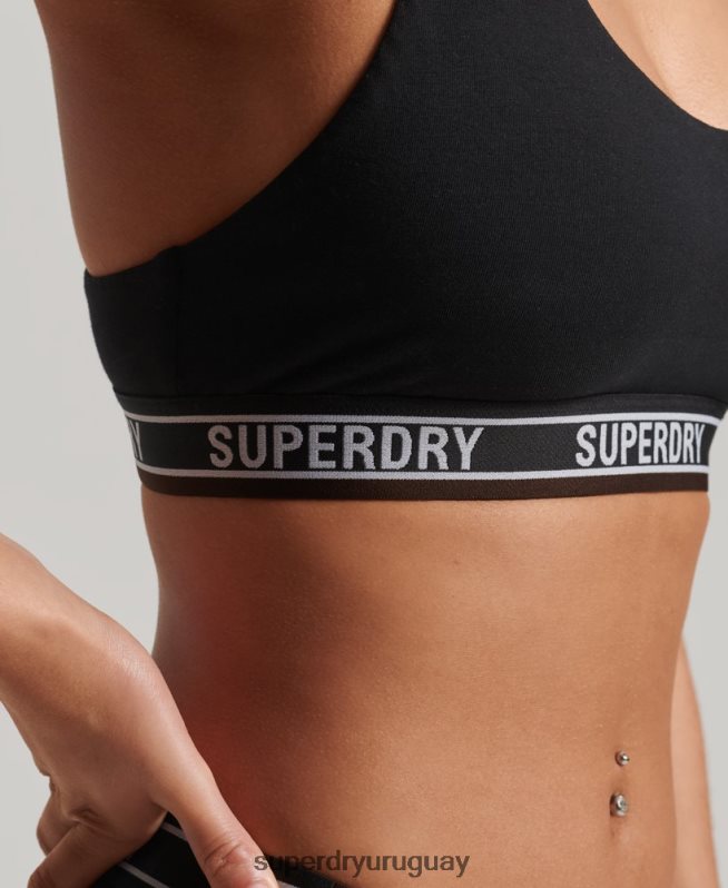 uy Superdry mujer top corto de algodón orgánico con varios logos negro DT2N8Z6544 ropa