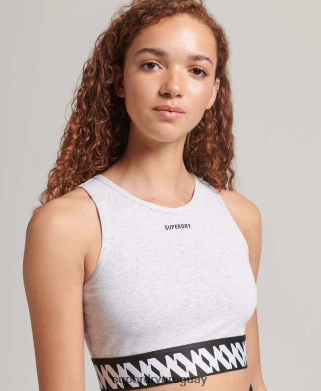 uy Superdry mujer top tipo brasier elástico con logo gráfico gris DT2N8Z6533 ropa