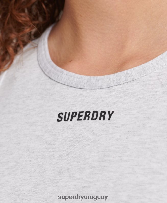 uy Superdry mujer top tipo brasier elástico con logo gráfico gris DT2N8Z6533 ropa