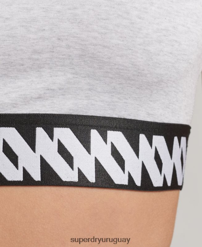 uy Superdry mujer top tipo brasier elástico con logo gráfico gris DT2N8Z6533 ropa