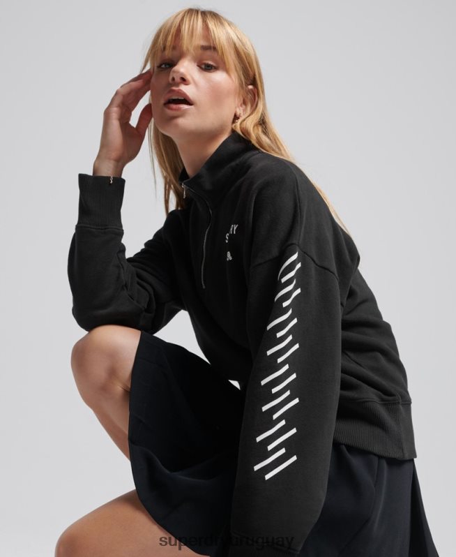 uy Superdry mujer camiseta core sport con media cremallera negro DT2N8Z3486 ropa