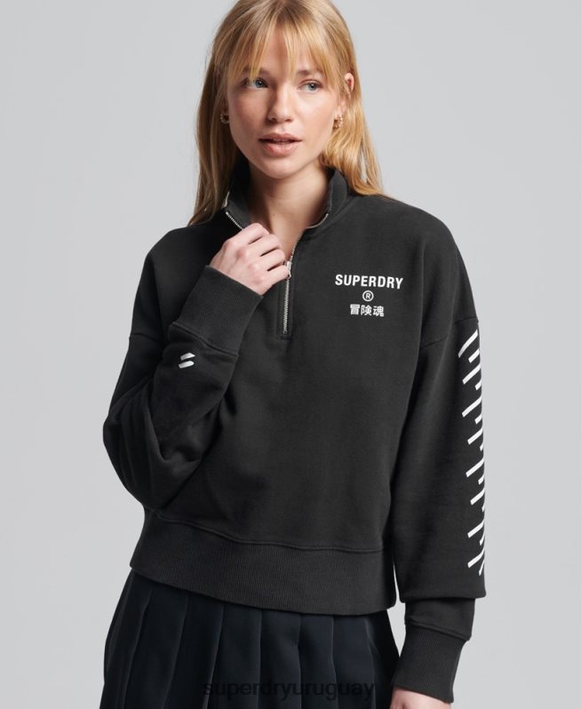 uy Superdry mujer camiseta core sport con media cremallera negro DT2N8Z3486 ropa