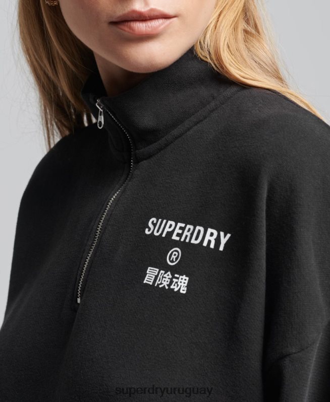 uy Superdry mujer camiseta core sport con media cremallera negro DT2N8Z3486 ropa