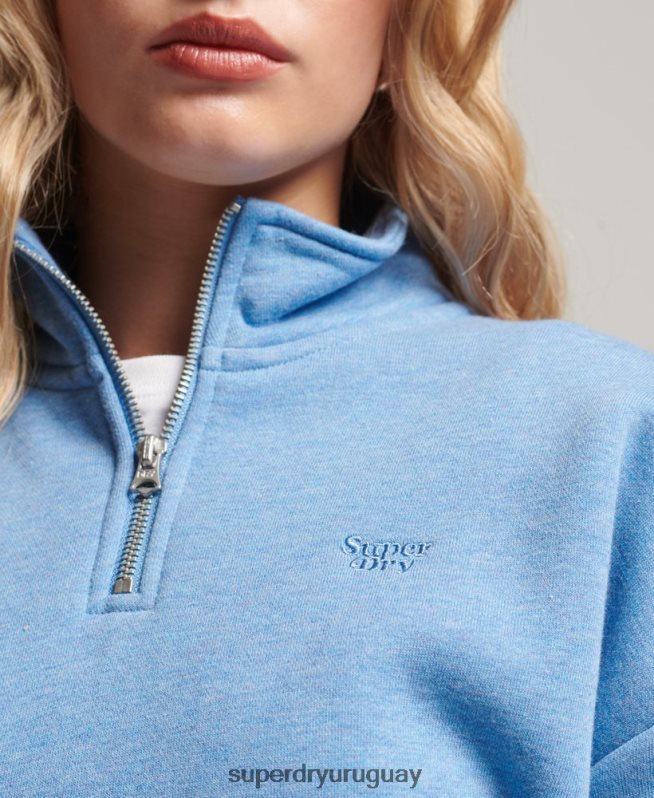 uy Superdry mujer camiseta henley con logo bordado azul DT2N8Z3445 ropa