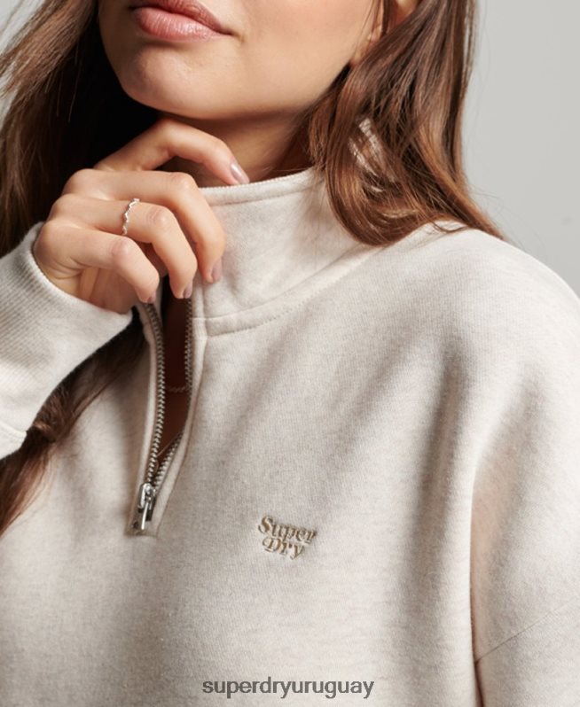 uy Superdry mujer camiseta henley con logo bordado crema DT2N8Z3465 ropa