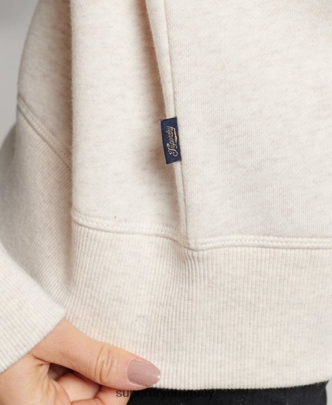 uy Superdry mujer camiseta henley con logo bordado crema DT2N8Z3465 ropa
