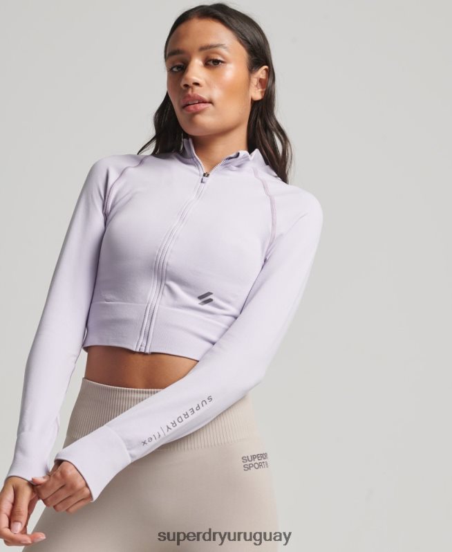 uy Superdry mujer cremallera sin costuras a través de la parte superior de la capa intermedia púrpura DT2N8Z4170 ropa
