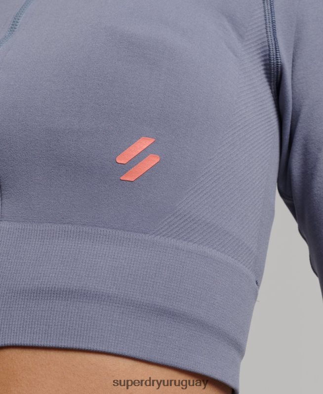 uy Superdry mujer cremallera sin costuras a través de la parte superior de la capa intermedia púrpura DT2N8Z4177 ropa