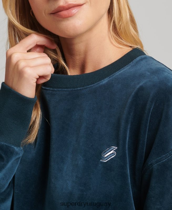 uy Superdry mujer equipo extragrande de terciopelo con logotipo de code s azul oscuro DT2N8Z5925 ropa