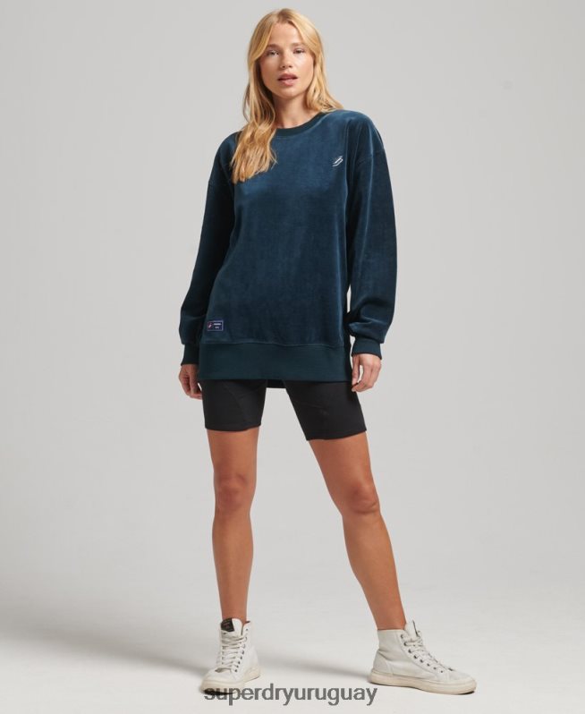 uy Superdry mujer equipo extragrande de terciopelo con logotipo de code s azul oscuro DT2N8Z5925 ropa