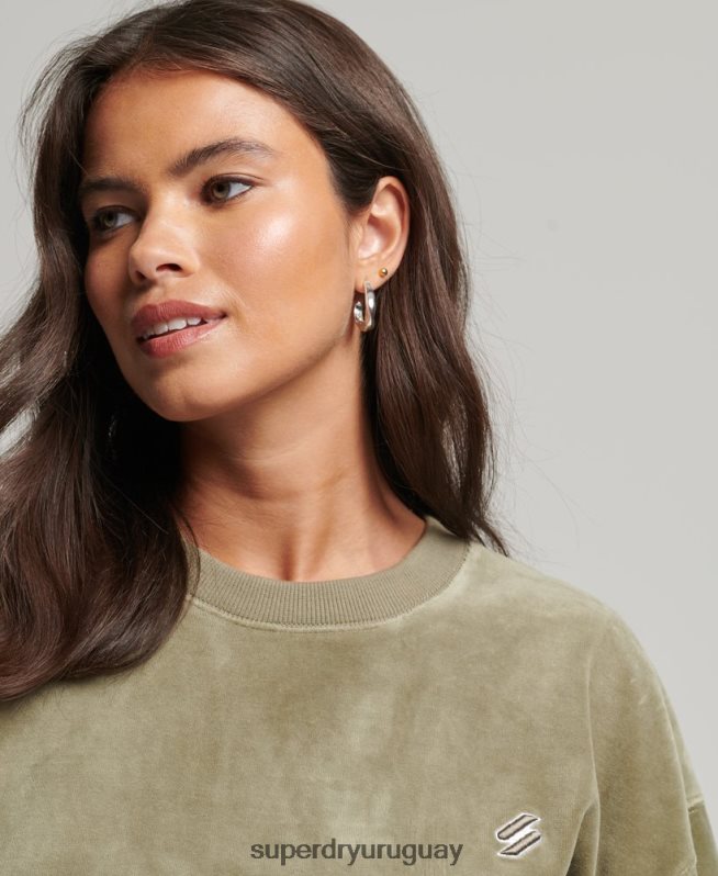 uy Superdry mujer equipo extragrande de terciopelo con logotipo de code s caqui DT2N8Z6013 ropa