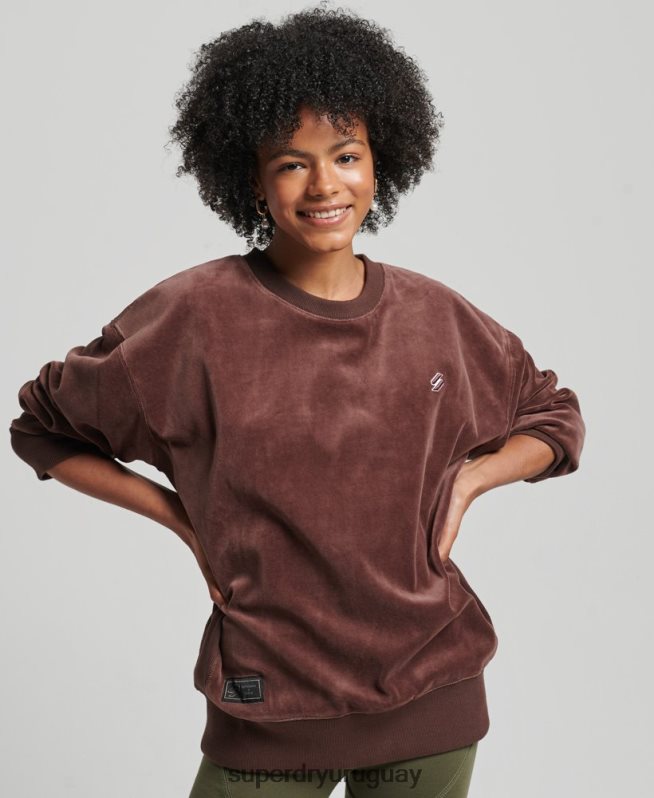 uy Superdry mujer equipo extragrande de terciopelo con logotipo de code s marrón DT2N8Z5856 ropa