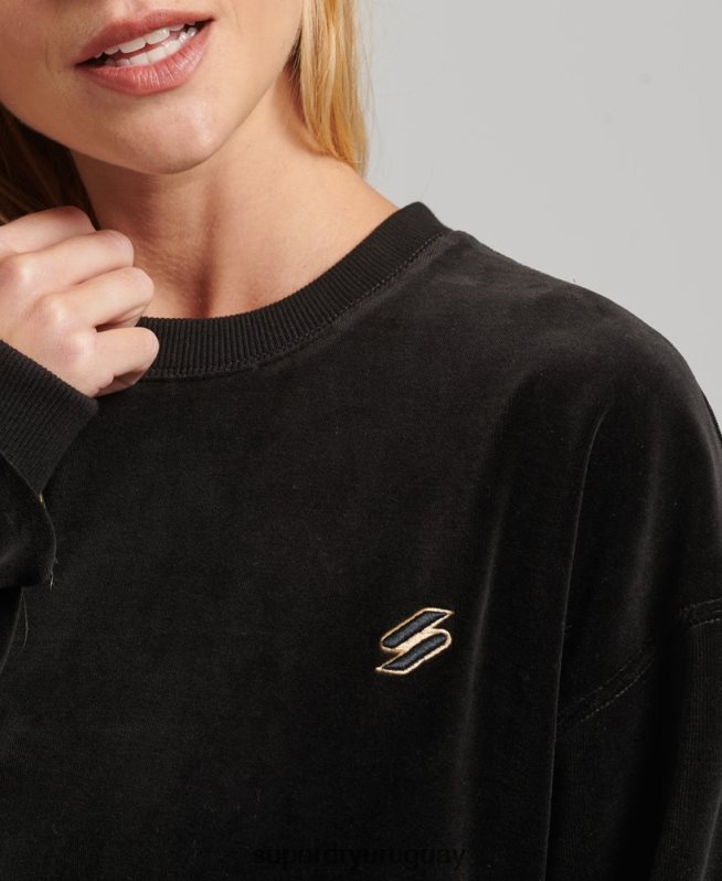 uy Superdry mujer equipo extragrande de terciopelo con logotipo de code s negro DT2N8Z6090 ropa