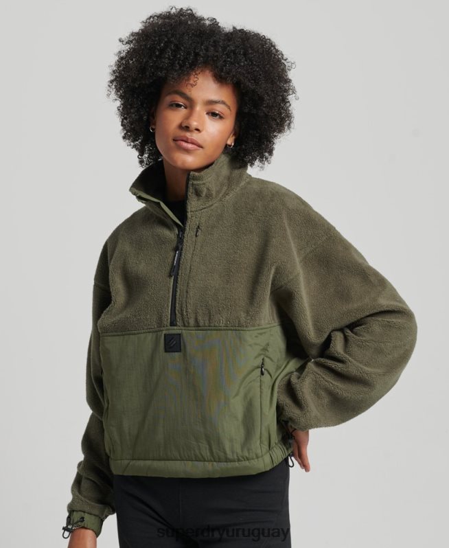 uy Superdry mujer forro polar híbrido tecnológico caqui DT2N8Z5817 ropa