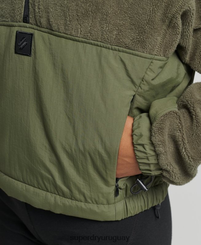 uy Superdry mujer forro polar híbrido tecnológico caqui DT2N8Z5817 ropa