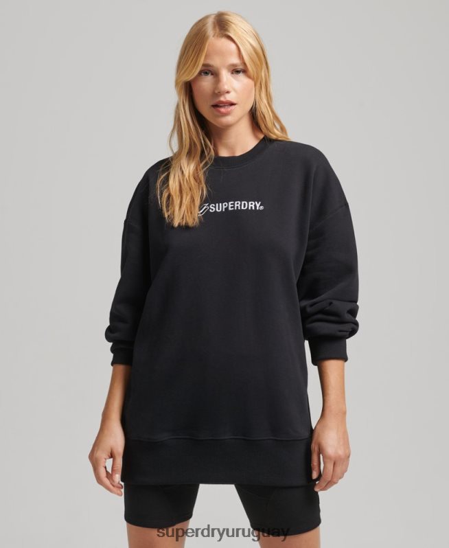 uy Superdry mujer jersey extragrande con cuello redondo y aplique del logo negro DT2N8Z5984 ropa