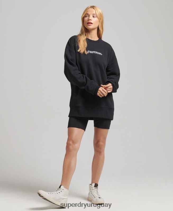 uy Superdry mujer jersey extragrande con cuello redondo y aplique del logo negro DT2N8Z5984 ropa