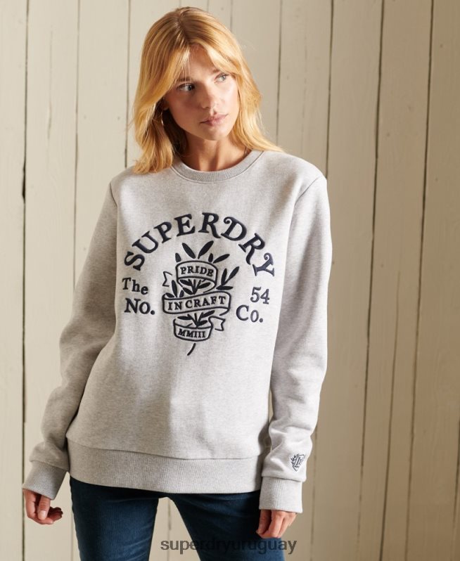 uy Superdry mujer orgullo en la sudadera de la tripulación artesanal gris claro DT2N8Z6102 ropa