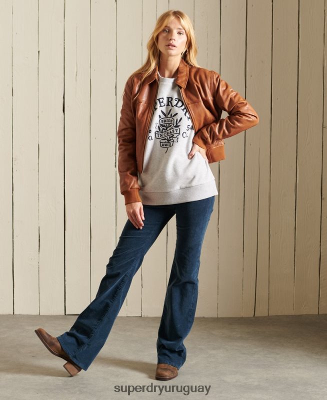 uy Superdry mujer orgullo en la sudadera de la tripulación artesanal gris claro DT2N8Z6102 ropa