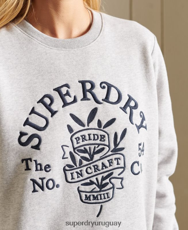 uy Superdry mujer orgullo en la sudadera de la tripulación artesanal gris claro DT2N8Z6102 ropa