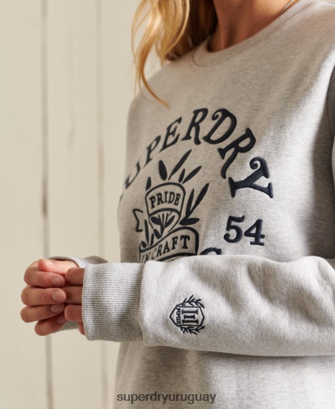uy Superdry mujer orgullo en la sudadera de la tripulación artesanal gris claro DT2N8Z6102 ropa