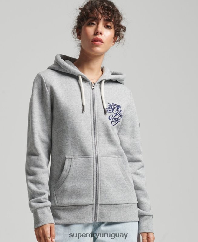 uy Superdry mujer orgullo vintage en sudadera artesanal con cremallera gris DT2N8Z3501 ropa