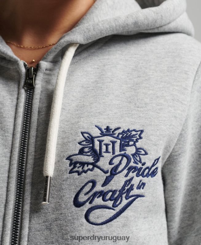uy Superdry mujer orgullo vintage en sudadera artesanal con cremallera gris DT2N8Z3501 ropa