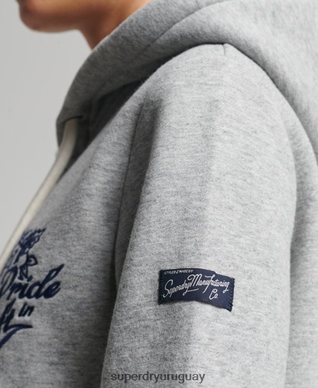 uy Superdry mujer orgullo vintage en sudadera artesanal con cremallera gris DT2N8Z3501 ropa