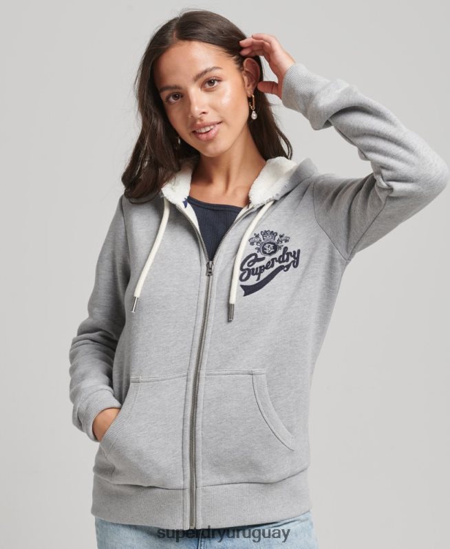 uy Superdry mujer orgullo y artesanía sudadera con cremallera gris DT2N8Z6154 ropa