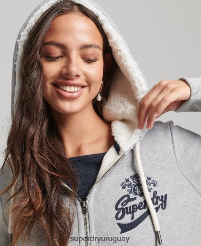uy Superdry mujer orgullo y artesanía sudadera con cremallera gris DT2N8Z6154 ropa