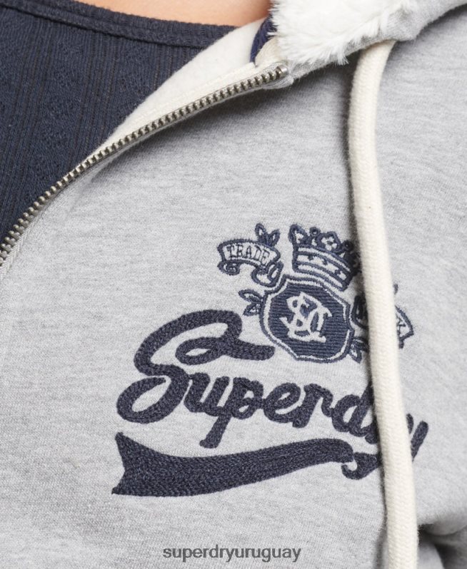 uy Superdry mujer orgullo y artesanía sudadera con cremallera gris DT2N8Z6154 ropa