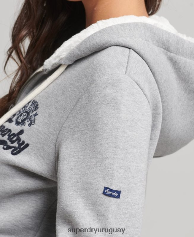 uy Superdry mujer orgullo y artesanía sudadera con cremallera gris DT2N8Z6154 ropa