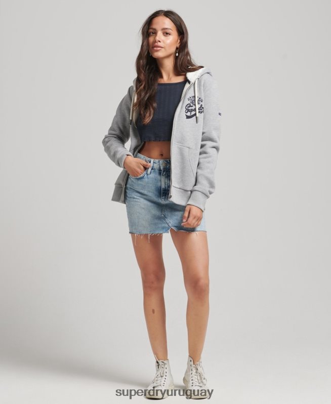 uy Superdry mujer orgullo y artesanía sudadera con cremallera gris DT2N8Z6154 ropa