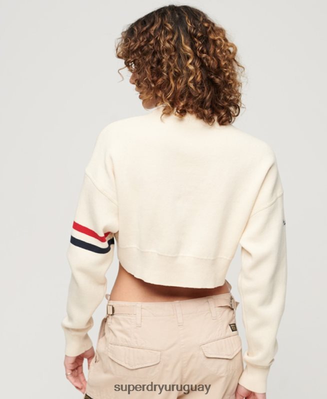 uy Superdry mujer suéter corto con cuello redondo Varsity blanco DT2N8Z3954 ropa