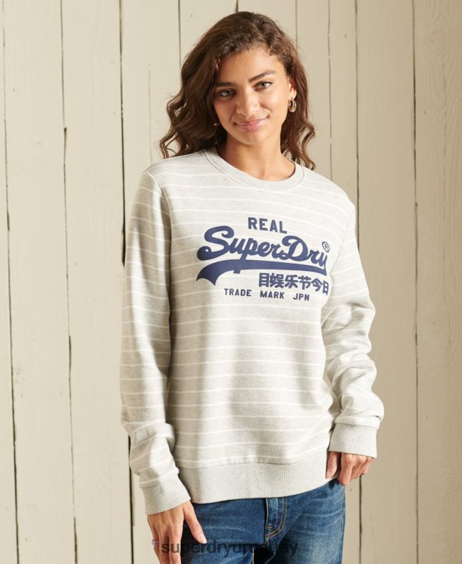 uy Superdry mujer sudadera a rayas con logo vintage gris DT2N8Z6135 ropa
