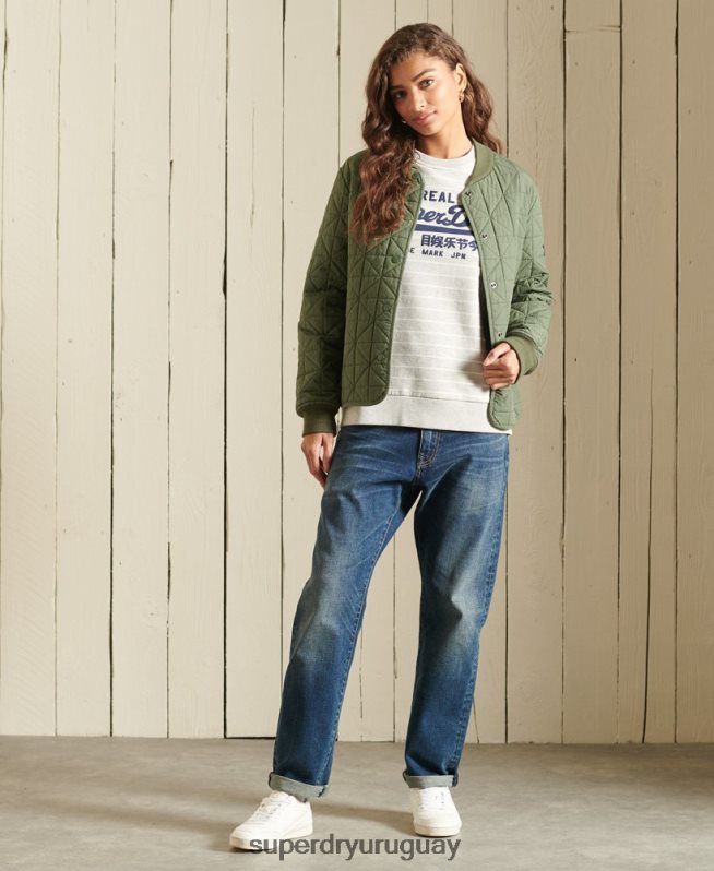 uy Superdry mujer sudadera a rayas con logo vintage gris DT2N8Z6135 ropa
