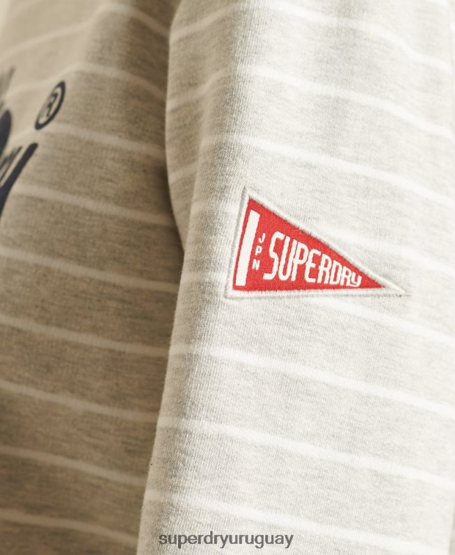 uy Superdry mujer sudadera a rayas con logo vintage gris DT2N8Z6135 ropa