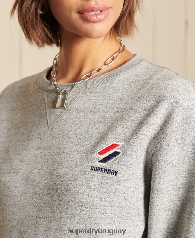 uy Superdry mujer sudadera básica extragrande con cuello redondo gris claro DT2N8Z6046 ropa