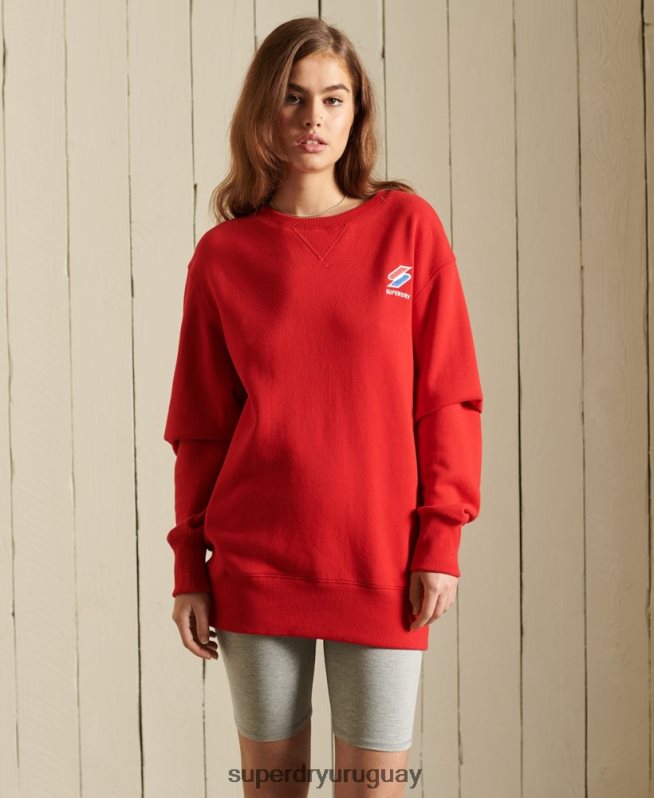 uy Superdry mujer sudadera básica extragrande con cuello redondo rojo DT2N8Z5961 ropa