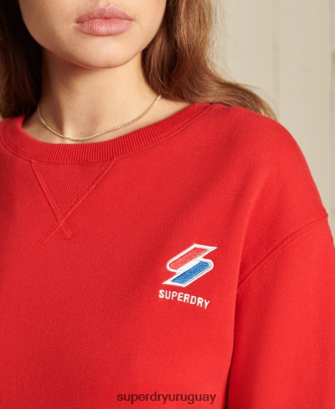 uy Superdry mujer sudadera básica extragrande con cuello redondo rojo DT2N8Z5961 ropa