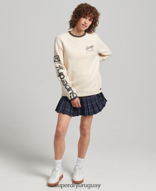 uy Superdry mujer sudadera clásica americana con logo central extragrande crema DT2N8Z6134 ropa