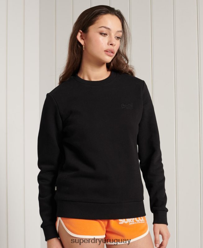uy Superdry mujer sudadera clásica etiqueta naranja negro DT2N8Z6130 ropa