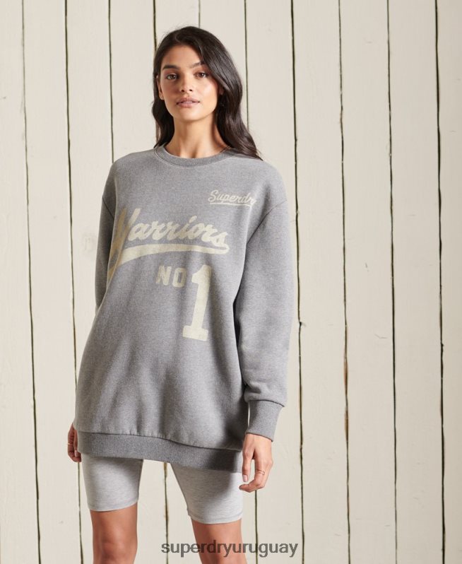 uy Superdry mujer sudadera colegial extragrande gris oscuro DT2N8Z5815 ropa