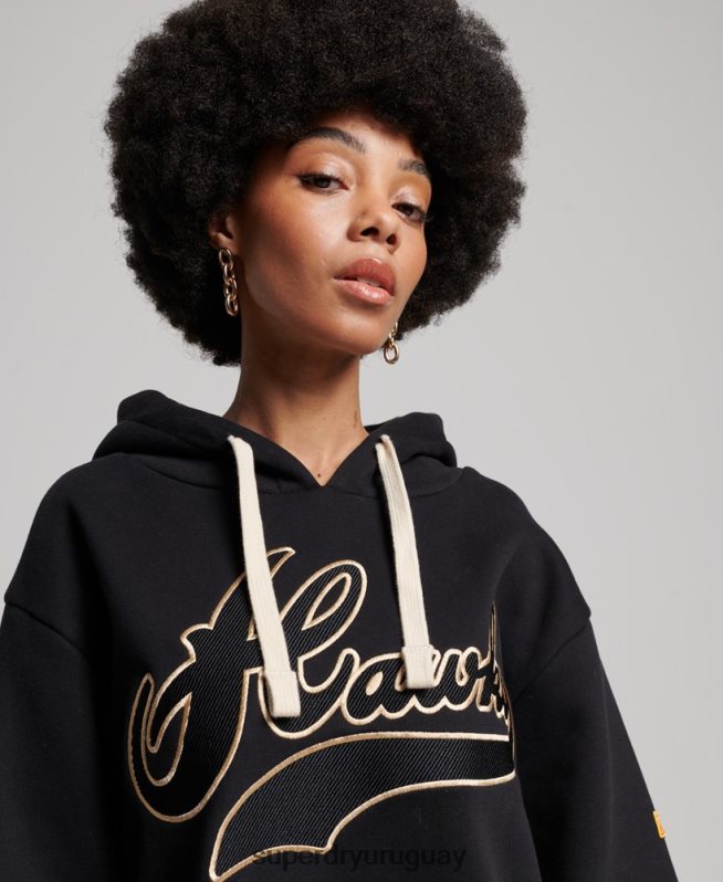 uy Superdry mujer sudadera colegial vintage negro DT2N8Z5811 ropa