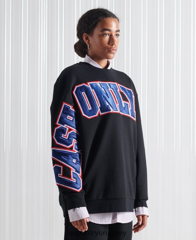 uy Superdry mujer sudadera con aplique sdx de edición limitada negro DT2N8Z5208 ropa