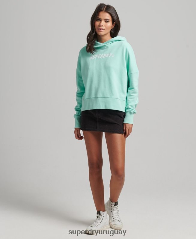 uy Superdry mujer sudadera con capucha Code Core Sport Crop Box azul DT2N8Z6001 ropa
