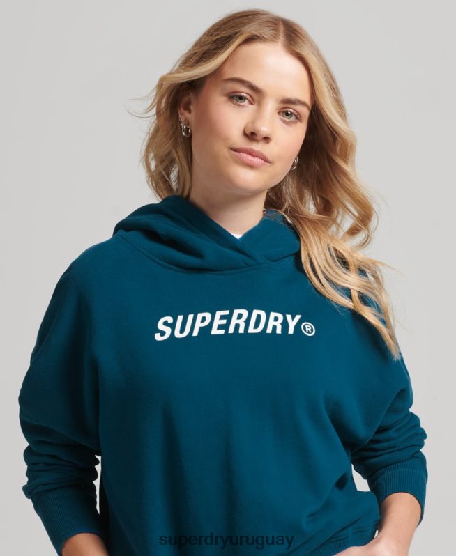 uy Superdry mujer sudadera con capucha Code Core Sport Crop Box azul DT2N8Z6129 ropa