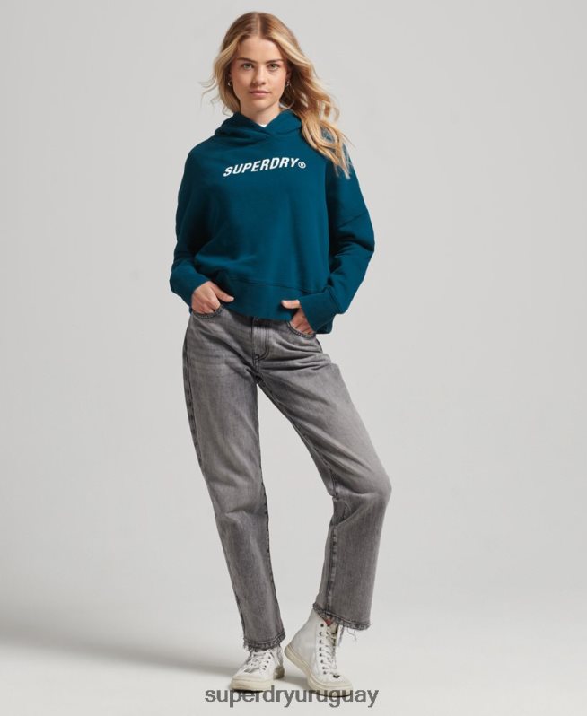 uy Superdry mujer sudadera con capucha Code Core Sport Crop Box azul DT2N8Z6129 ropa